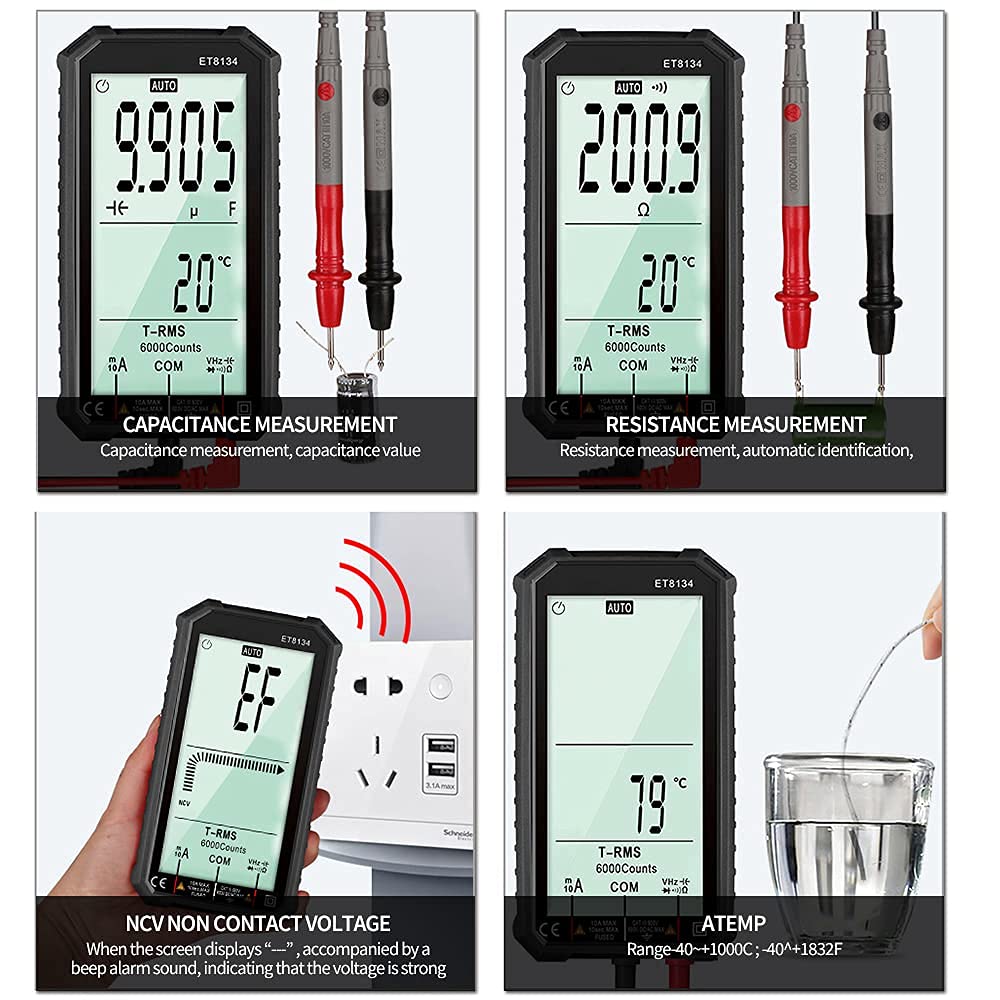 Μεγάλο Ψηφιακό Multi Tester Πολύμετρο NCV, Μέτρηση Διόδου, Χωρητικότητας, Θερμοκρασίας, DMM, TRMS Οθόνη LCD CC/CA